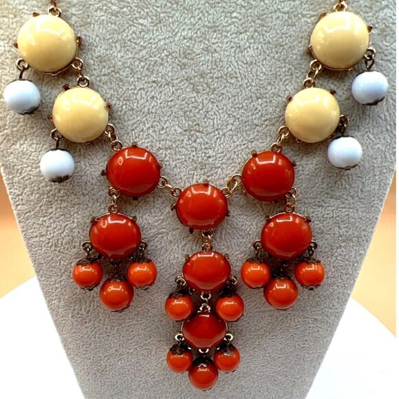 Vintage Boho Statement Necklace With Yellow Orange & White Beads.  C17 - Picture 1 of 11